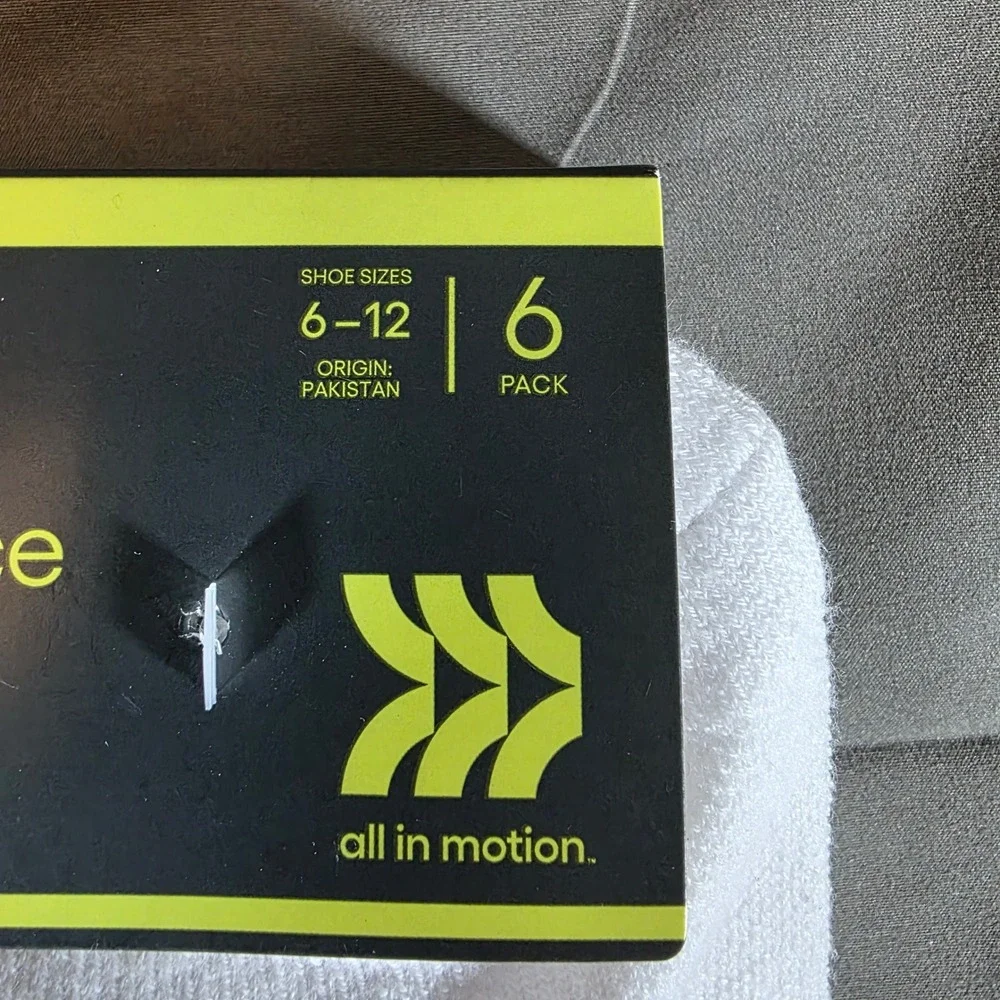 All in Motion Mens Performance No-Show Socks 6 Pack White Shoe Size 6-12 NEW